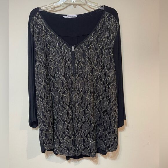 Maurices Woman’s Black and Silver Top Size 4X NWOT - Picture 1 of 11